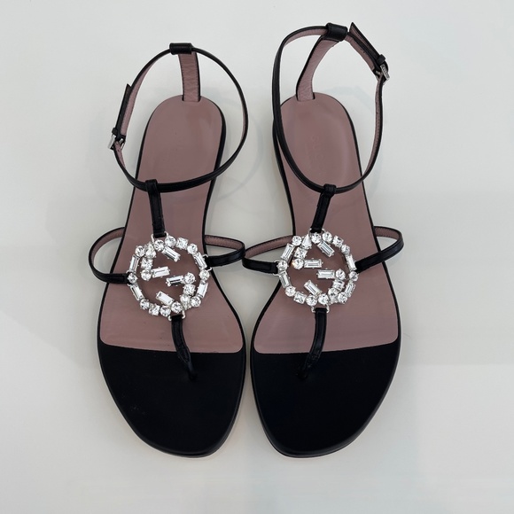 GUCCI BLACK LEATHER CRYSTAL GUCCI SANDALS SIZE IT 37 / US 7 NEW IN BOX! - Picture 5 of 17